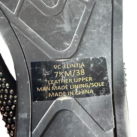 Vince Camuto Women's 7.5M EU 38 Black Elinitia Leather Thong Sandals Rhinestones - Picture 11 of 11